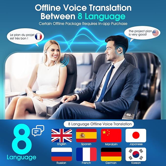 AI Translation Earbuds Real Time, 6 in 1 Instant Language Translator, 144 Languages & Accents, 8 Offline, Voice/Video Call, Wireless OWS, White