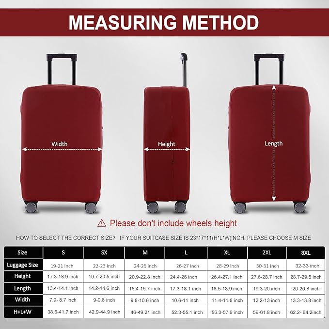 Travel Luggage Cover Suitcase Protector Scratch-Resistant Fit 19-31 Inch Suitcase, Not Included Suitcase (Claret, SX(22-23 inch))