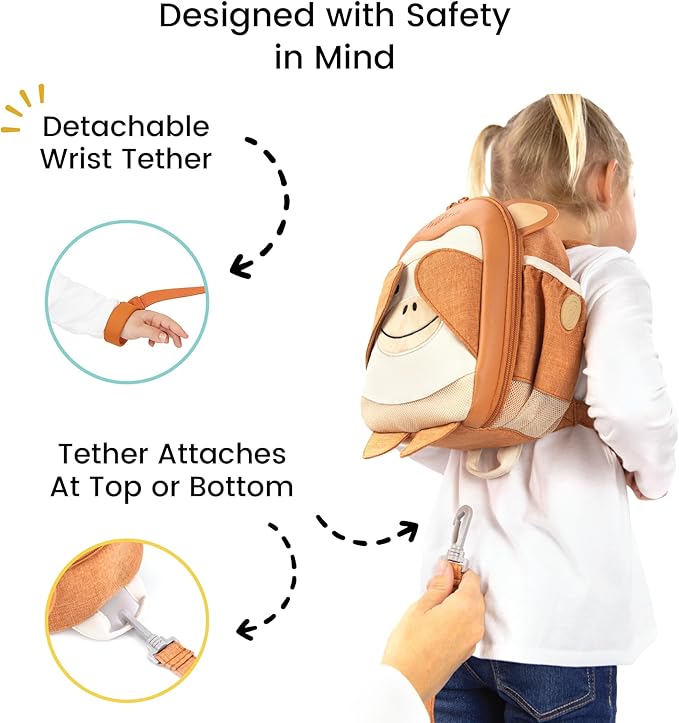Lulyboo Toddler Harness Backpack with Detachable Leash, 5 Pockets & Insulated Lunch Bag - Safe & Stylish Kids Backpack for 1-7 Years, Animal Themed, Lightweight, Durable Travel & Outdoor Safety Gear