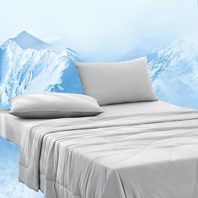 Dream Valley® Outlast® Deepsleep Cooling Comforter, Twin Size, NASA-Grade Space Technology Cooling Blanket for Hot Sleepers Night Sweats, Q-Max > 0.45 Aerocool™ Breathable Light Grey, 68"x90"