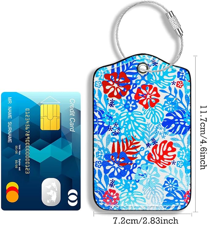 Luggage Tags for Suitcases-Leather Luggage Tag 4 Pack with Loops Hawaii Cute Bag/Backpack/Suitcase Tags Travel Essentials for Flying