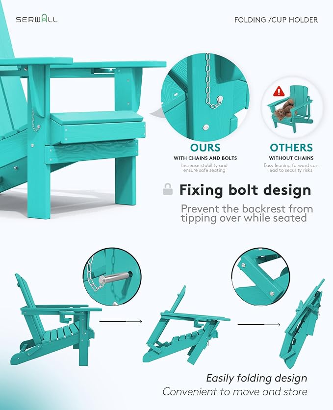 SERWALL Adirondack Chair with Cup Holders - Composite Adirondack Chairs Set of 8 HDPE Outdoor Chairs All Weather Use- Aruba