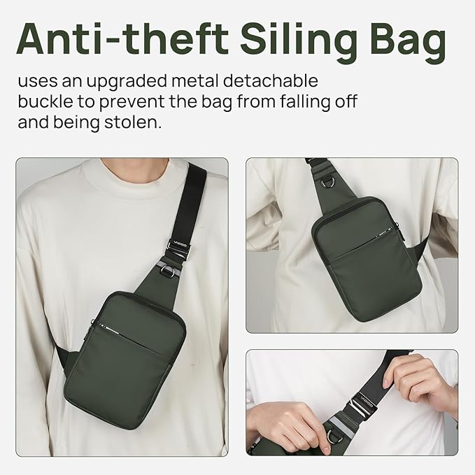 VADOO Mini Sling Bag, Small Crossbody Bag with RFID Blocking for Women and Men, Lightweight Chest Phone Bag for Travel Casual,Green