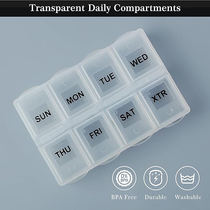 Serfeymi Weekly Pill Organizer 3 Pack Medicine Organizer Travel Pill Box 7 Day Pill Case for Purse Pill Container Pill Holder Daily Pill Boxes Organizer for Medication, Vitamin, Supplement