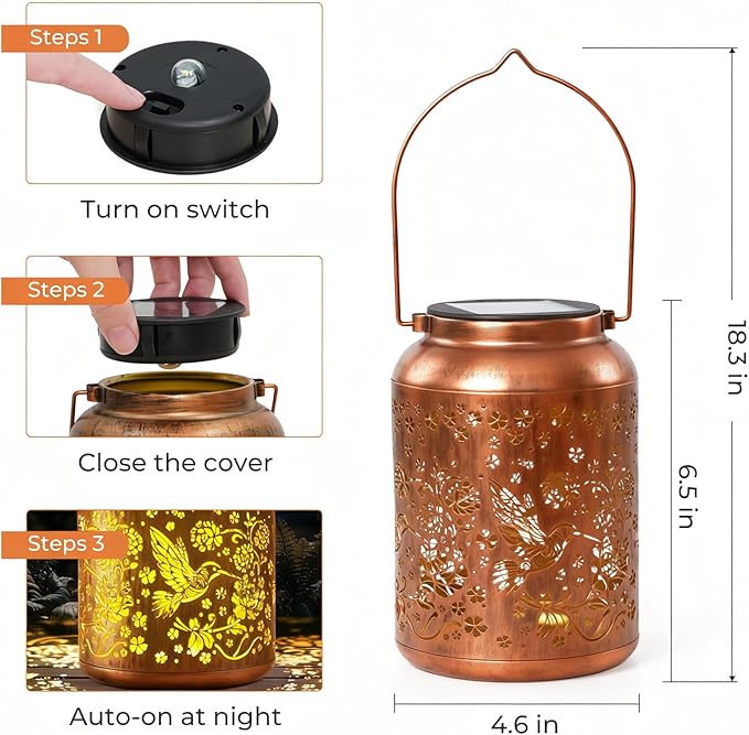 TECKNET Hummingbird Solar Lanterns Outdoor Waterproof - Hanging Solar Lights Decoration for Garden, Patio, Yard - Birthday Gifts for Women, Grandma, Hostess - Decor Solar Lantern for Outside, Porch