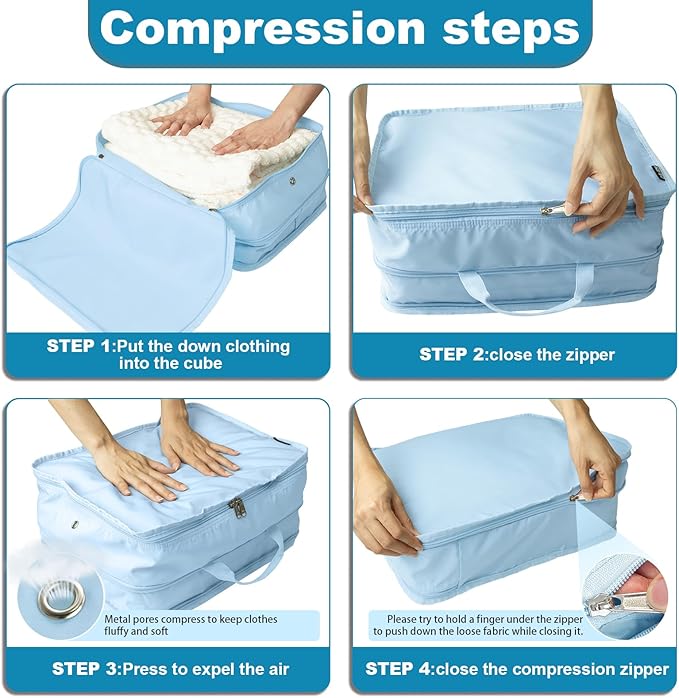 Extra Large Compression Packing Cubes for Travel Essentials, 2 Set Expandable Travel Cubes for Packing Bags Suitcase Organizer, Blue