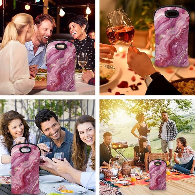 Wine Carrier Tote Personalized Bag for 2 Bottles - Neoprene Wine Bottle Holder with Carry Handle, Wine Protective Bag Insulated Bag Beer Cans Water Bottle Holder for Travel Picnic,Style11