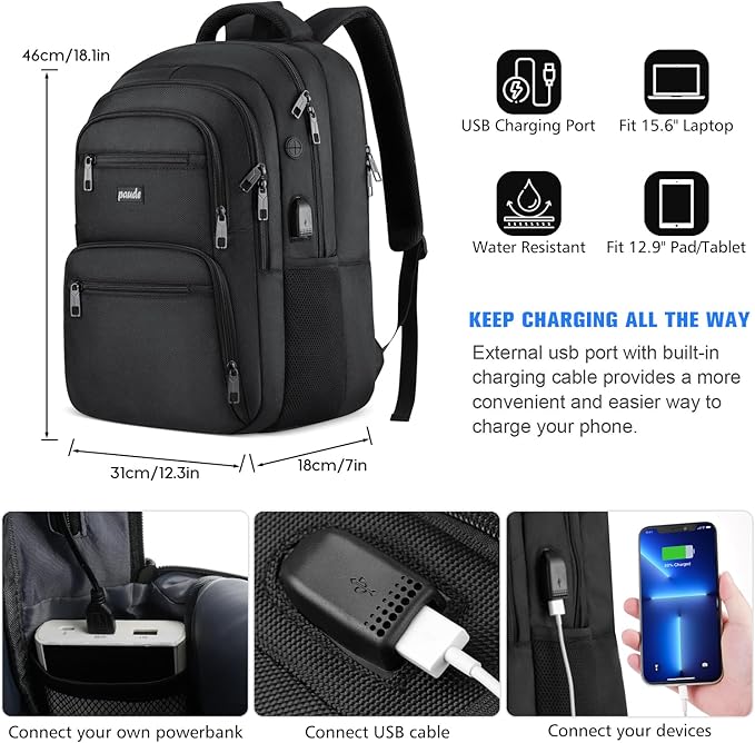 Paude Laptop Backpack,School Backpack Large Bookbag with USB for High School College Students Office Business,Waterproof