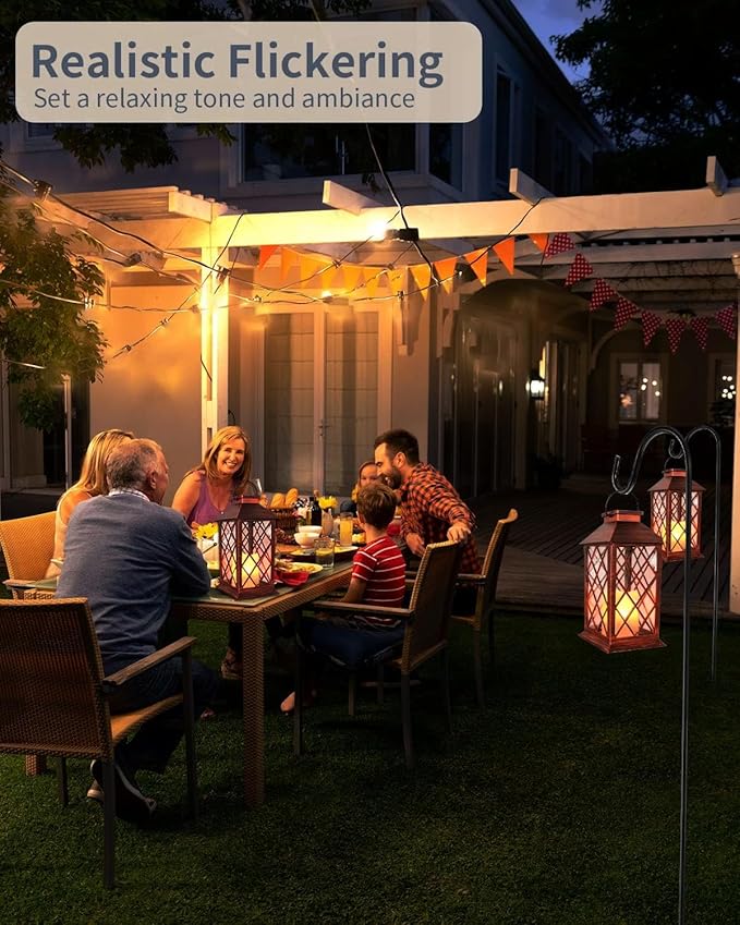 SHYMERY Solar Lanterns, Hanging Outdoor Lantern with Lasts 2X Longer LED Flickering Flameless Candles, Waterproof Outdoor Garden Lanterns Decorative for Patio, Porch,Deck, Yard, Table Decor 2 Pack