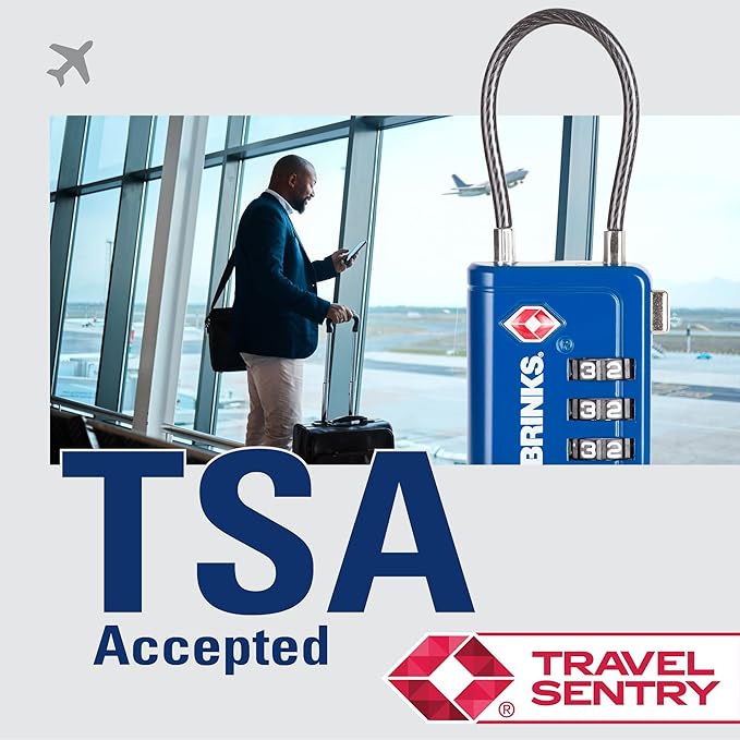 Brinks TSA Accepted Indicator Luggage Lock, Blue - Ressetable Combination, New More Secure TSA008 Key, 4 Pack