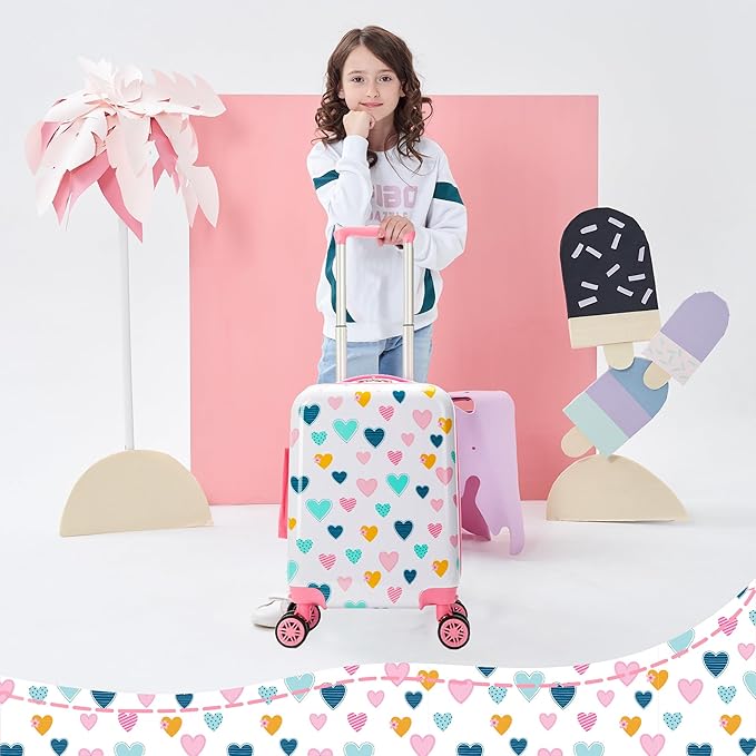 Kid’s Luggage Set 5 Piece Suitcase Set 16’’ Hardside Luggage with Spinner Wheels Girls Carry on Toddler Travel Rolling Suitcase Carry on Luggage Airline Approved