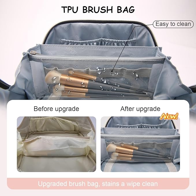 BOYATU Travel Makeup Bag for Women: Cosmetic Organizer Bag with Compartments - Leather Make up Bags Set of 3 (Pink)