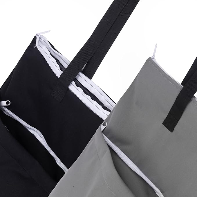 ALVABABY 2 Pack Large Wet Dry Bag Waterproof Hanging Cloth Diaper with Double Zippered Pockets 25x18 inches (Black and grey)