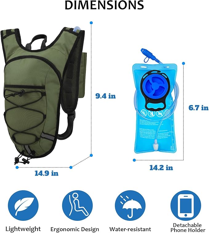 Lightweight Hydration Backpack 2L Water Bladder Pack for Running, Cycling, Hiking – Anti-Theft Water Backpack with Phone Holder, Trekking Pole Holder & Reflective Strips for Men & Women