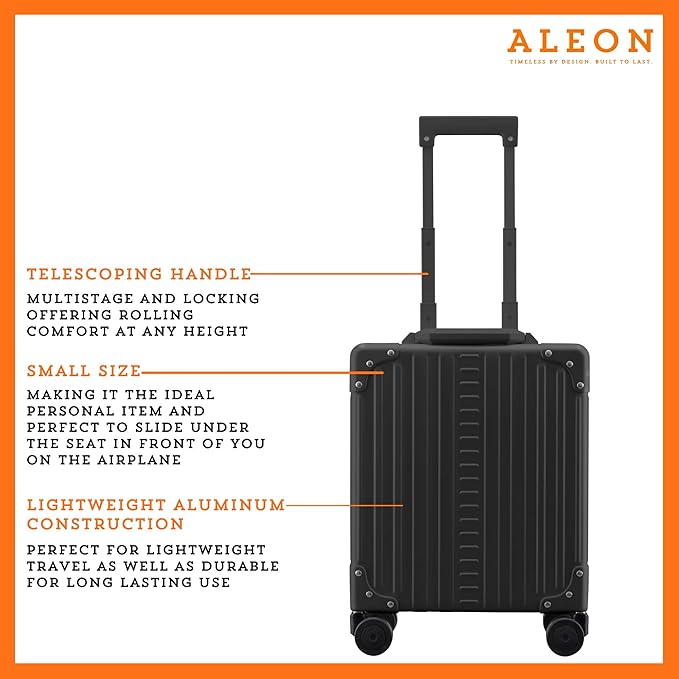 All Aluminum Lightweight 16” Premium Vertical Underseat Carry-On Luggage. Business Briefcase with Wheels - Hardshell Suitcase