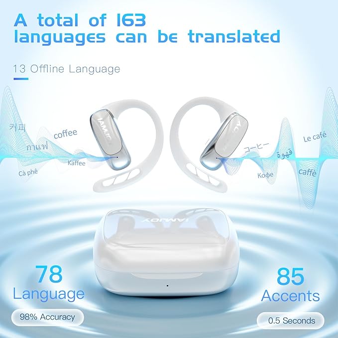 IAMJOY Language Translation Earbuds, 163 Language Translator Earbuds 3-in-1 Two Way AI Earbud Translator in Real Time Online Translator Device with APP Fit iOS ＆ Android for Travel Business Learning