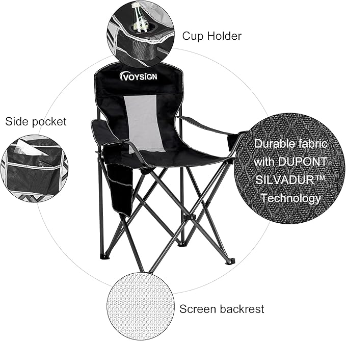 Mesh Folding Camping Chairs for Adults, Oversized Portable Outdoor Chairs, Weight Capacity 325 lbs with Cup Holder, Storage Pocket, Carry Bag