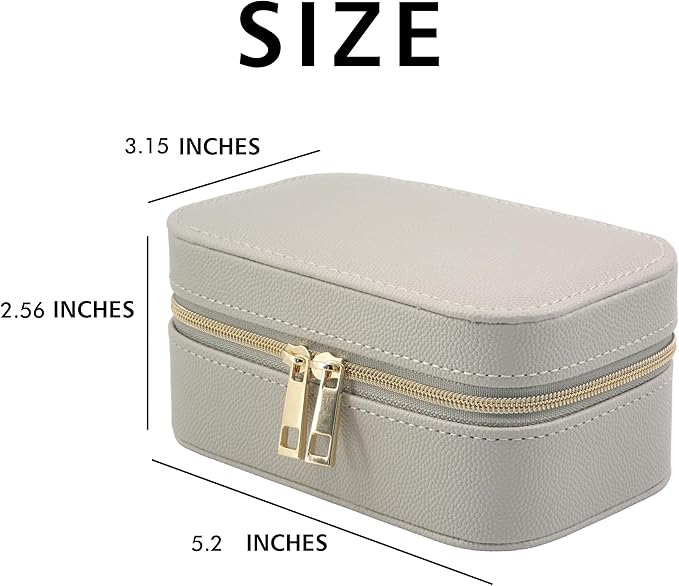 Travel Jewelry Case Small Suitable For Jewelry Organizers and storage In A Carry-on Handbag, PU Leather, Sturdy And Smooth Gold Metal Zipper, Travel Essential Gray Small Jewelry Box