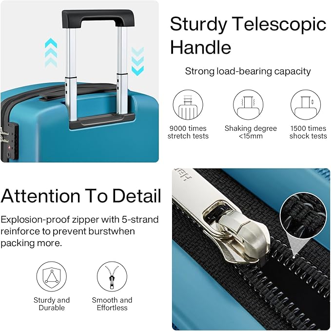 Hanke Hard Shell Luggage Sets 3 Pieces, Carry On and Checked Luggage Sets with Spinner Wheels, Durable PC Hardside Rolling Suitcase for Travel (20/24/28 Inch, Caribbean Blue)