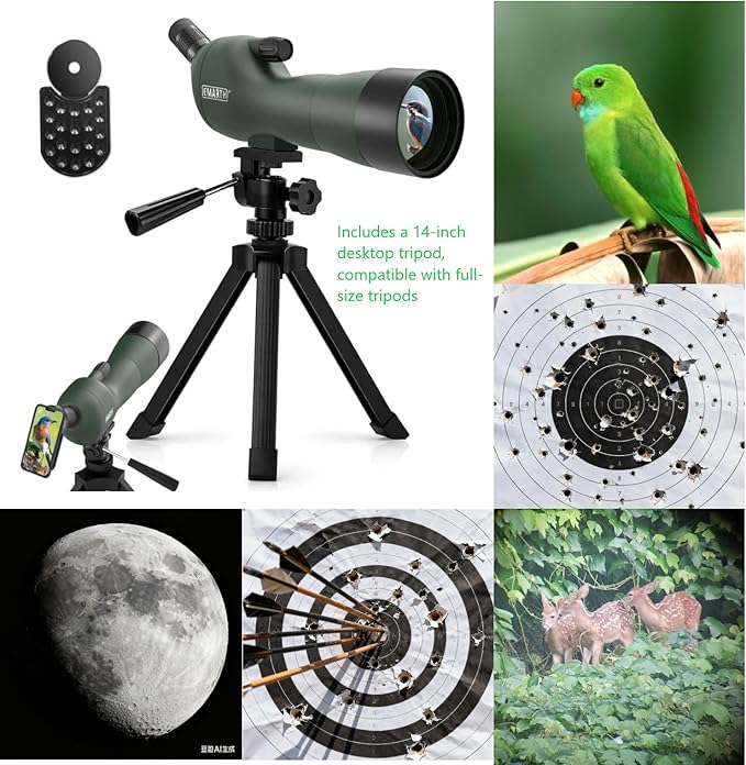 Emarth 20-60x60 Angled Spotting Scope for Target Shooting, Spotting Scope w/Tripod 14" Tabletop/Phone Adapter/Carry Bag, 1.37lb Spotter Scope, Ligth Waterproof Spotting Scopes for Hunting, Birding