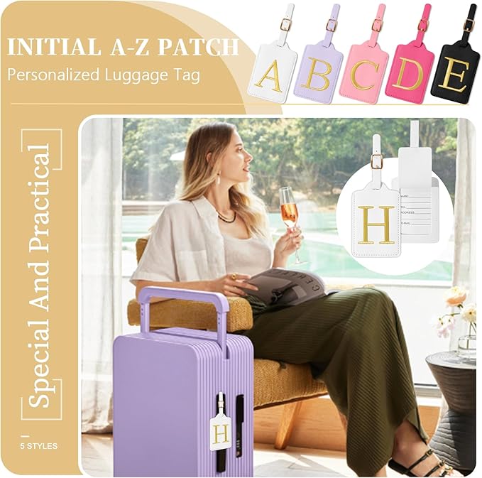 Personalized Initial Luggage Tags for Suitcase TSA Approved, White Leather Cute Luggage Tag with Privacy Cover Name Card, Embroidered Custom Luggage Tags Travel Baggage Tags Gifts for Women Kids(H)