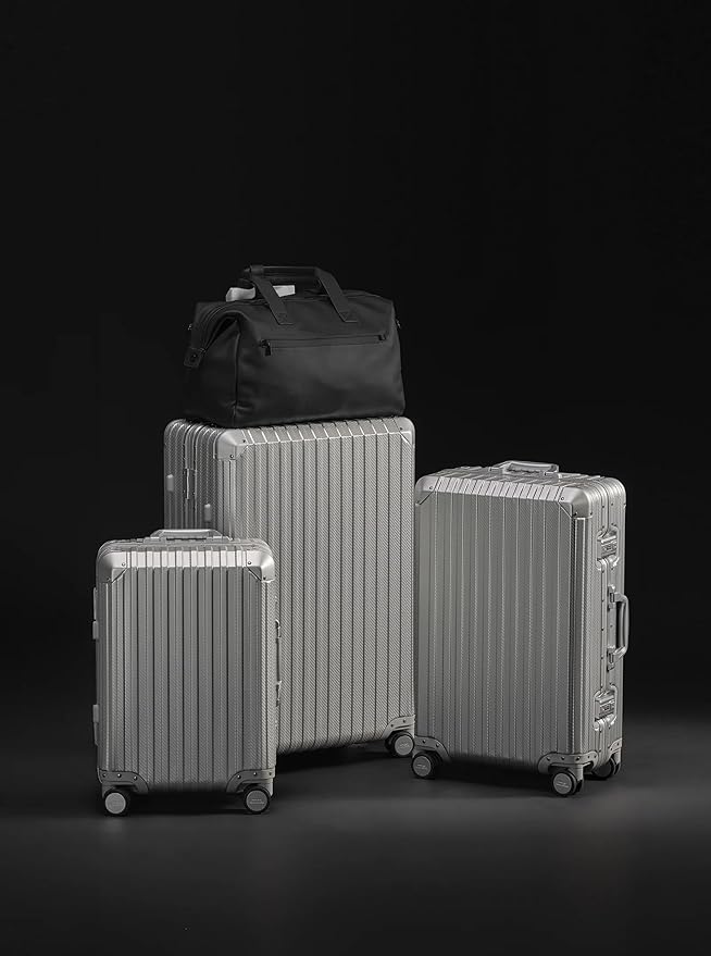 Mvst Luggage Premium All Aluminum Magnesium Carry On 20'' Lightweight Metal,Suitcase with Spinner Wheels Built-in Toiletry Set, Luggage Protector（silvery） (Silver, 20inch)