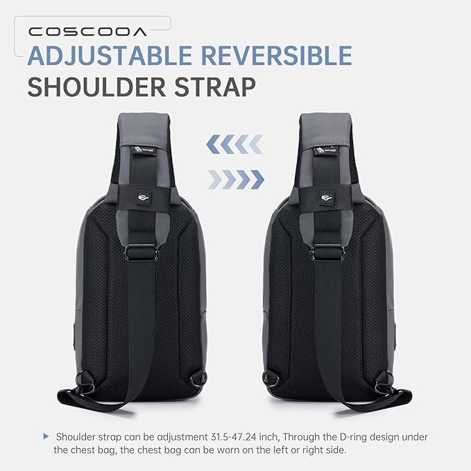 Sling Bag for Men, Anti-theft Crossbody Bag with USB Charging Port, PU Leather Shoulder Bag for Women Travel Outdoor Casual Sports Daypacks