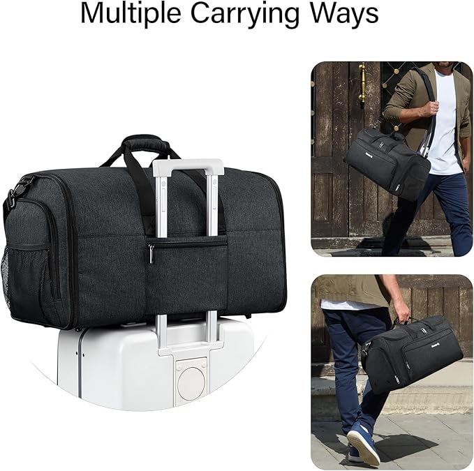 Hanke Carry on Garment Bags for Travel,Convertible Duffle Bag Luggage Bag Weekend Bag with Shoe Compartment,2 in 1 Hanging Suitcase Suit Bag for Men Women,Black