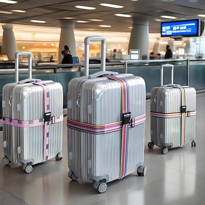Stripes Luggage Straps for Suitcases, Adjustable Luggage Travel Belt to Keep Luggage Security While Travel, Strong Polyester Fabric, Easy-to-Recognize Stylish Pattern Travel Accessories, 2 Pack