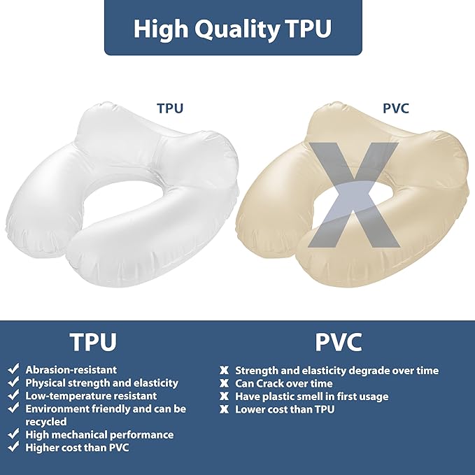 Inflatable Travel Neck Pillow: Extra-Soft, Cushion. For Airplanes, Trains, Cars, Portable Travel Accessory-With Carrying Pouch For cell phone and Passport Etc. (Blue)