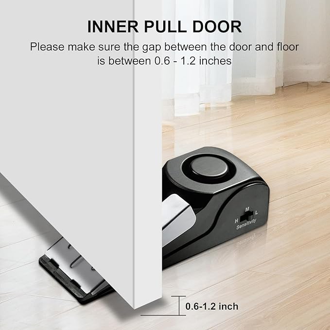 1 Pack Door Stop Alarm, Door Stopper with 120DB Security Alarm, Floor Wedge Door Stop Siren, Door Security Devices for Traveling, Apartment, Hotel and Home, Black