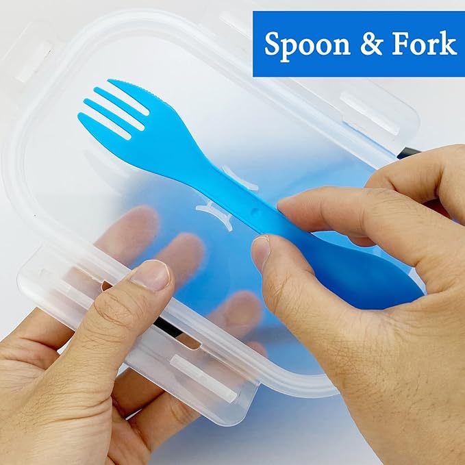 Collapsible Lunch Box Containers, Silicone Bento Box with Airtight Lid and 2 in1 Spoon & Fork, 1000ml Large Portion Reusable Silicone Food Storage Container, Microwave Dishwasher Safe