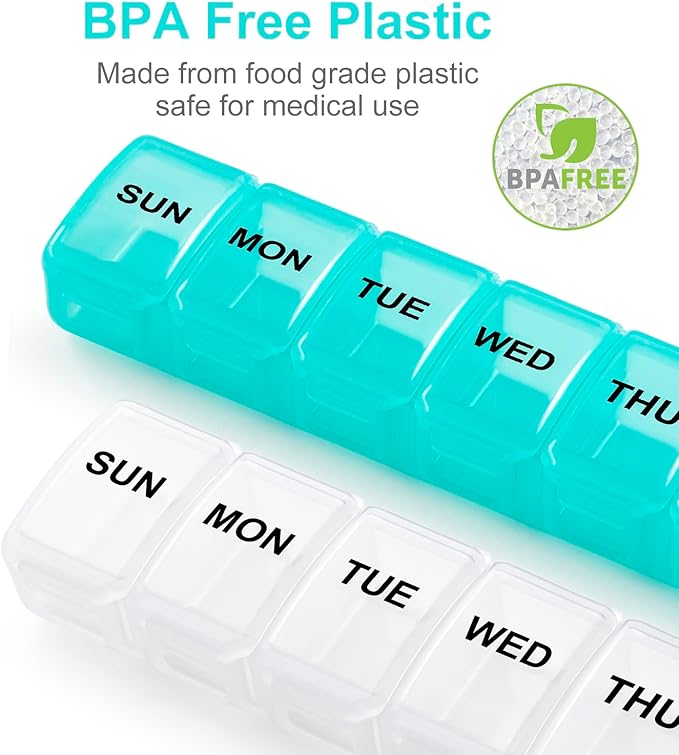 Small Pill Organizer 2 Times a Day, 2 Pack 7 Day Pill Box 1 Time a Day, Travel Friendly Day Night Vitamin Organizer, Weekly AM PM Pill Case Container