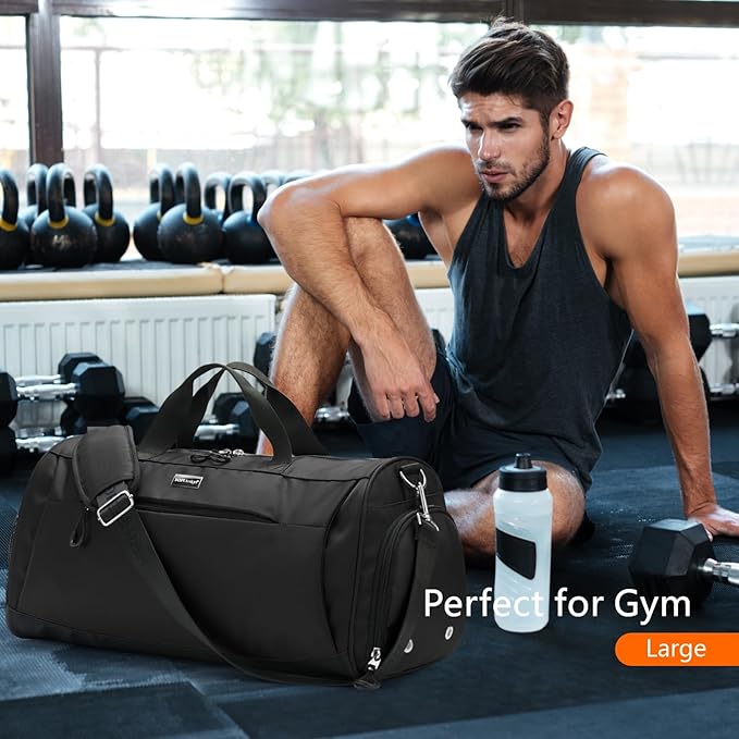 TOPDesign Gym Bag for Women & Men, Unisex Duffel Bag with Shoe Compartment & Wet Pocket for Travel Sports Gym (M Black)