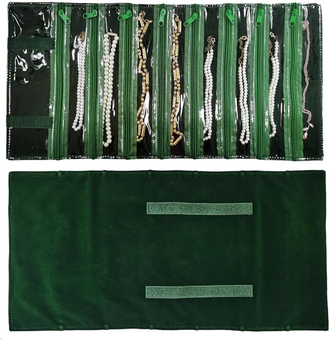 Travel Jewelry Roll Bag Portable Organizer Pouch With Grids&PVC Cover Storage Bags for Necklace, Bracelet, Bracelet,Ring, Badge, Pendant