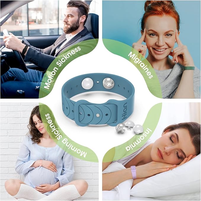Hion Motion Sickness Bracelets Sea Sickness Wristbands for Motion Sickness/Morning Sickness/Pregnancy Nausea Anti Nausea Wristband Acupressure Nausea Bands Motion Sickness Bands（1Pair Black）