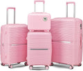 Campfun Luggage 4 Piece Sets, Expandable Carry On Luggage Set Hardshell PP, Suitcase Set with Double Spinner Wheels, Checked Durable Lightweight with TSA Lock, 14in 20in 24in 28in-Pink(A)