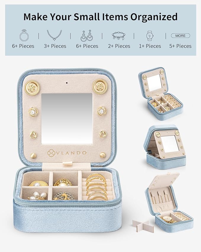 Vlando Valentines Day Gifts for Her, Bridesmaid Gifts for Women, Bridesmaid Proposal Gifts Unique Gifts, Wedding Travel Essentials Small Jewelry Box, Travel Jewelry Case - Letter G, Blue