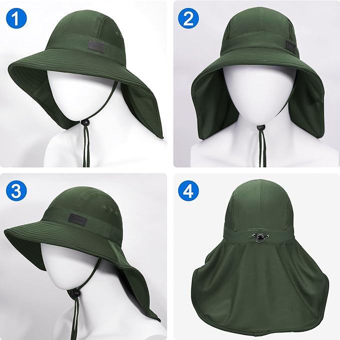 Sukeen Cooling Sun Hat for Men Women UPF50+ Wide Brim Fishing Hat with Neck Flap Adjustable Foldable Bucket Hat for Hiking