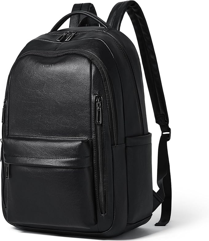 30L Business Laptop Backpack for Women Men, Travel Work Backpack Purse Faux Leather College Bookbag fits 15.6" Laptop - Black