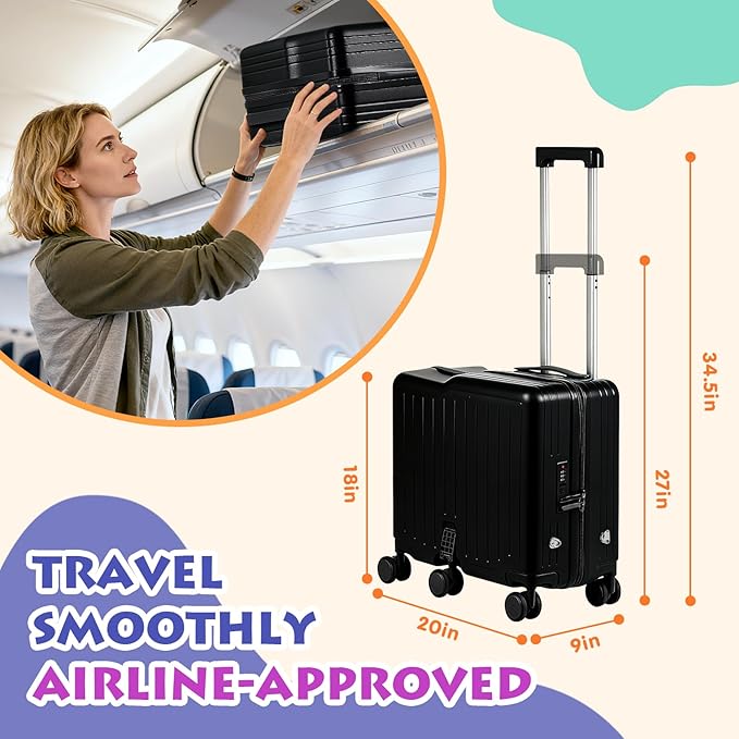 Kids Ride-On Luggage, 20" Hardshell Carry-On Suitcase with 6 Spinner Wheels, Foldable Pedal, Hidden Cup Holder & Combination Lock for Toddlers & Children (Black, 20-inch)