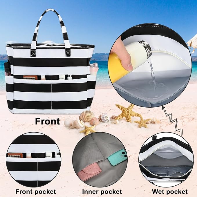 Waterproof Beach Tote Pool Bags for Women Ladies Extra Large Gym Tote Carry On Bag With Wet Compartment for Weekender Travel