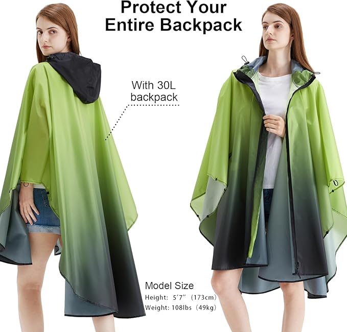 Rain Poncho Jacket Coat Hooded Zipper Style for Women/Men/Adult with Pocket