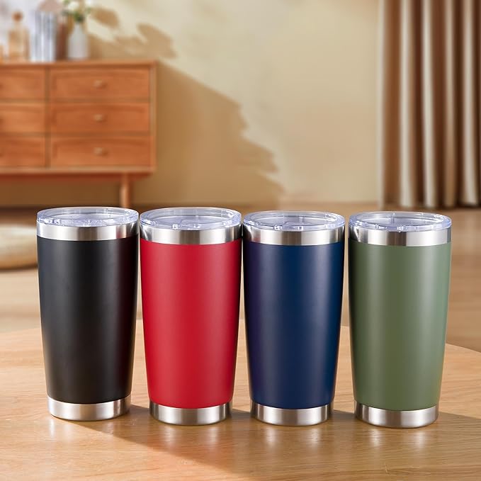 20 oz Tumblers Bulk Stainless Steel Tumbler with Lid Double Wall Vacuum Insulated Coffee Mug 20oz Powder Coated Cup for Hot and Cold Drinks, Black, 12 pack