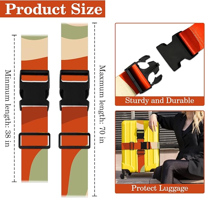 Luggage Straps for Suitcases TSA Approved, Luggage Identifiers for Suitcase, Adjustable Suitcase Strap for Baggage Security with Cute Patten, Travel Necessary Accessories (Retro Colorful Stripes)