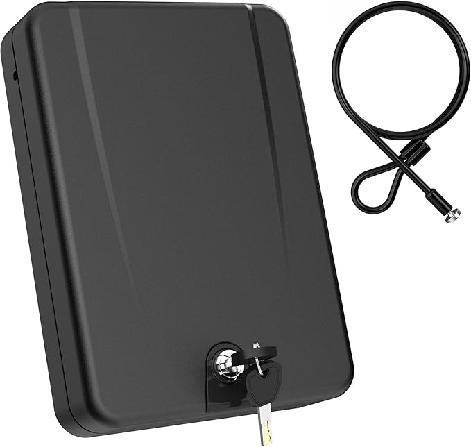 Gun Safe for Pistols Small Handgun Lock Box with Security Cable Portable Travel Pistol Safe for Car, Home, Travel