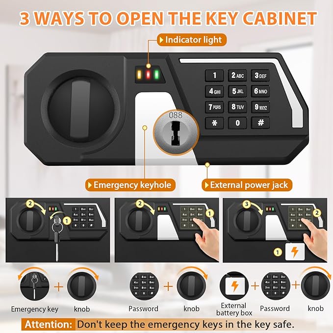 200 Keys Fireproof Key Safe with Hook Plates and Key Tags, Anti-Theft Key Lock Box Wall Mount with Combination Lock, Heavy Duty Key Box Key Cabinet Key Organizer for Home Office Garage