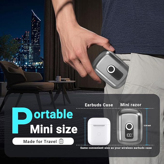 Electric Foil Shavers for Men: Mini Electric Razor, Foil Shaver for Face, IPX7 Waterproof Wet Dry Cordless Razor with 3 Floating Blades, LED Display, USB-C Fast Rechargeable for Travel & Home