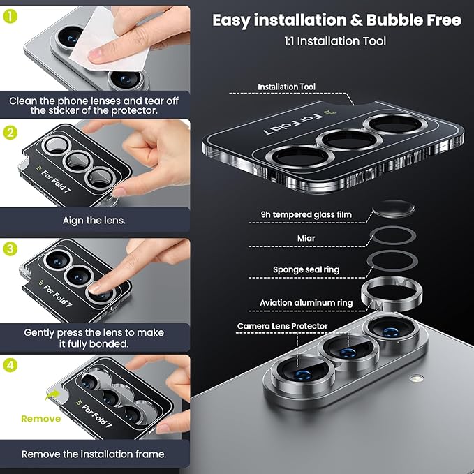WSKEN for Z Fold 7 Camera Lens Protector Case Cover - Ultra HD Anti-Reflective Tempered Metal Glass Anti Scratch Rear Camera Screen Protector Film for Samsung Galaxy Z Fold 7 5G Accessories,Silver