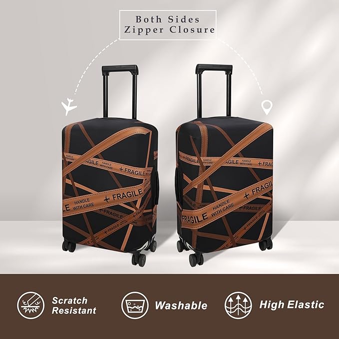 Explore Land Travel Luggage Cover Suitcase Protector Fits 31-32 Inch Case (Gold Fragile, XL)
